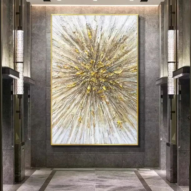 Large Handpainted Oil Painting On Canvas Modern Landscape Gold Abstract Line Wall Art Picture For Living Room Home Decor