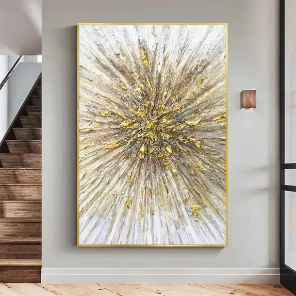Large Handpainted Oil Painting On Canvas Modern Landscape Gold Abstract Line Wall Art Picture For Living Room Home Decor