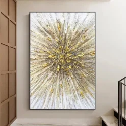 Large Handpainted Oil Painting On Canvas Modern Landscape Gold Abstract Line Wall Art Picture For Living Room Home Decor