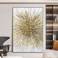 Large Handpainted Oil Painting On Canvas Modern Landscape Gold Abstract Line Wall Art Picture For Living Room Home Decor