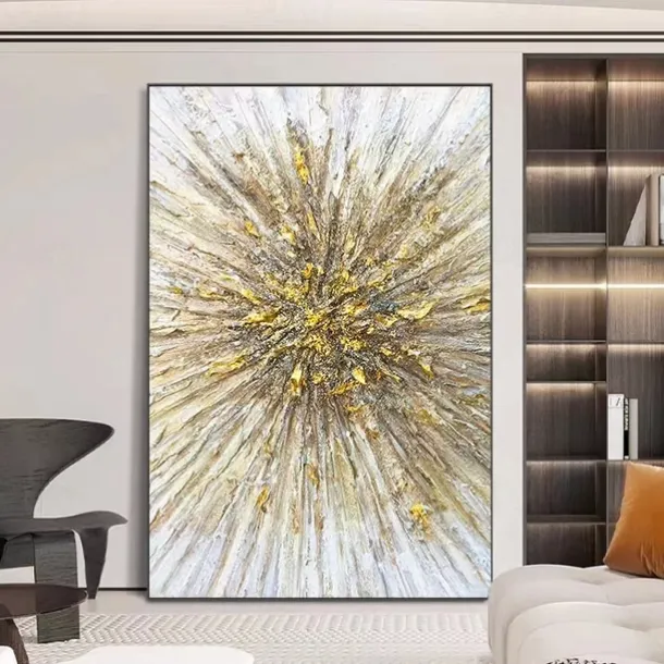 Large Handpainted Oil Painting On Canvas Modern Landscape Gold Abstract Line Wall Art Picture For Living Room Home Decor