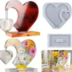 Large Heart Display Resin Silicone Casting Mold 1set, DIY Photo Heart Shape Silicone Mold for Home Decoration Wedding Ornament Graduation Souvenir