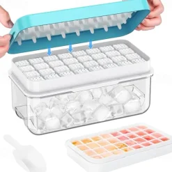 Large Ice Cube Tray with Lid and Bin Ice Trays for Freezer 2 INCH Whiskey Ice Cubes Mold 1*8 pcs Square Ice Cube Mold with Tong Easy to Release Large Ice Tray for Whiskey Cocktail Bourbon