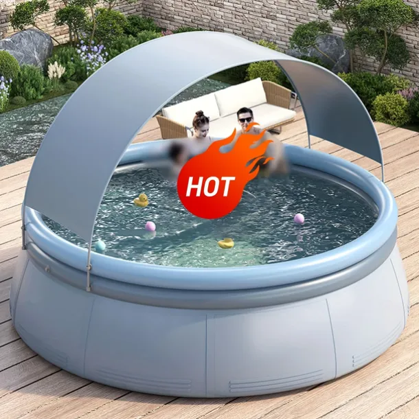 Large Inflatable Swimming Pool with Sunshade & Rain Shelter - Durable PVC Outdoor Luxury Water Park for Backyard, Garden, Summer Parties - Multiple Sizes (1-9 People) - No Pump Included, Luxury Pool D