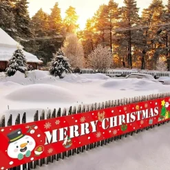 Large Merry Christmas Banner Xmas Decoration Snowman Christmas Tree Hanging Huge Sign Holiday Party Supplies Home Decor For Outdoor, Indoor, Yard, Garden, Porch, Lawn