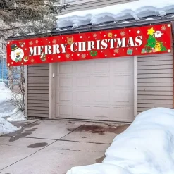Large Merry Christmas Banner Xmas Decoration Snowman Christmas Tree Hanging Huge Sign Holiday Party Supplies Home Decor For Outdoor, Indoor, Yard, Garden, Porch, Lawn