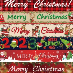 Large Merry Christmas Banner Xmas Decoration Snowman Christmas Tree Hanging Huge Sign Holiday Party Supplies Home Decor For Outdoor, Indoor, Yard, Garden, Porch, Lawn