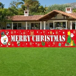 Large Merry Christmas Banner Xmas Decoration Snowman Christmas Tree Hanging Huge Sign Holiday Party Supplies Home Decor For Outdoor, Indoor, Yard, Garden, Porch, Lawn