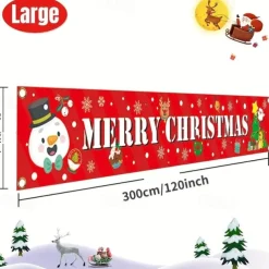 Large Merry Christmas Banner Xmas Decoration Snowman Christmas Tree Hanging Huge Sign Holiday Party Supplies Home Decor For Outdoor, Indoor, Yard, Garden, Porch, Lawn