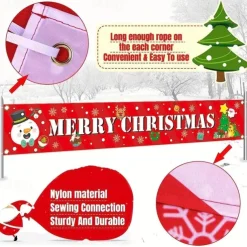 Large Merry Christmas Banner Xmas Decoration Snowman Christmas Tree Hanging Huge Sign Holiday Party Supplies Home Decor For Outdoor, Indoor, Yard, Garden, Porch, Lawn
