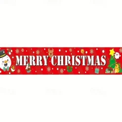Large Merry Christmas Banner Xmas Decoration Snowman Christmas Tree Hanging Huge Sign Holiday Party Supplies Home Decor For Outdoor, Indoor, Yard, Garden, Porch, Lawn