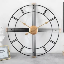 Large Metal Wall Clock Silent Retro Wall Clock Large Roman Numerals Used for Living Room Kitchen Fireplace Bedroom Decoration 50 cm