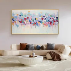 Large pink abstract oil painting hand painted colorful handmade painting modern office art flower painting colorful abstract painting for living room wall decoration