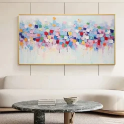 Large pink abstract oil painting hand painted colorful handmade painting modern office art flower painting colorful abstract painting for living room wall decoration