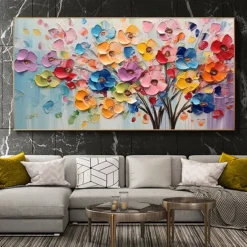 Large Plum Blossom Oil Painting Hand painted Pink Flowers Canvas Wall Art Thick Texture Palette Knife Painting Bedside Art Anniversary Gift Home Decor