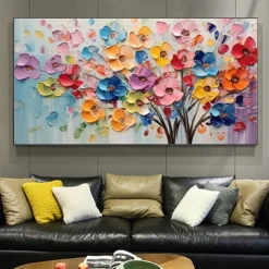 Large Plum Blossom Oil Painting Hand painted Pink Flowers Canvas Wall Art Thick Texture Palette Knife Painting Bedside Art Anniversary Gift Home Decor