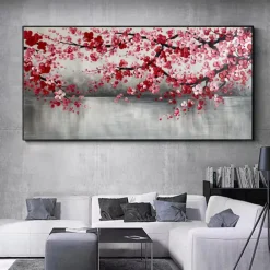 Large Plum Blossom Oil Painting Hand painted Pink Flowers Canvas Wall Art Thick Texture Palette Knife Painting Bedside Art Anniversary Gift Home Decor
