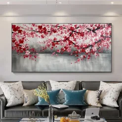 Large Plum Blossom Oil Painting Hand painted Pink Flowers Canvas Wall Art Thick Texture Palette Knife Painting Bedside Art Anniversary Gift Home Decor