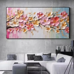 Large Plum Blossom Oil Painting Hand painted Pink Flowers Canvas Wall Art Thick Texture Palette Knife Painting Bedside Art Anniversary Gift Home Decor