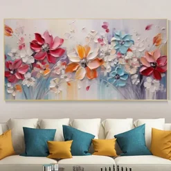Large Plum Blossom Oil Painting Hand painted Pink Flowers Canvas Wall Art Thick Texture Palette Knife Painting Bedside Art Anniversary Gift Home Decor