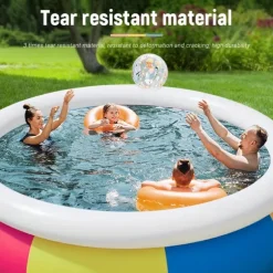 Large Round Pool, Available in Multiple Sizes, Foldable, Lightweight And Easy to Install, Portable And Storage-Friendly, Durable PVC Mesh Material with Quick-Drain Valve Design, Equipped with Multiple