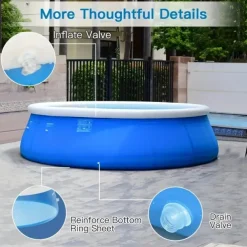 Large Round Pool, Available in Multiple Sizes, Foldable, Lightweight And Easy to Install, Portable And Storage-Friendly, Durable PVC Mesh Material with Quick-Drain Valve Design, Equipped with Multiple