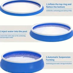 Large Round Pool, Available in Multiple Sizes, Foldable, Lightweight And Easy to Install, Portable And Storage-Friendly, Durable PVC Mesh Material with Quick-Drain Valve Design, Equipped with Multiple