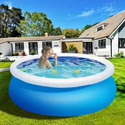 Large Round Pool, Available in Multiple Sizes, Foldable, Lightweight And Easy to Install, Portable And Storage-Friendly, Durable PVC Mesh Material with Quick-Drain Valve Design, Equipped with Multiple