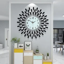 Large Wall Clock Metal Decorative Silent Non-Ticking Big Clocks Modern Home Decorations for Living Room Bedroom Dining Room Office