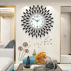 Large Wall Clock Metal Decorative Silent Non-Ticking Big Clocks Modern Home Decorations for Living Room Bedroom Dining Room Office