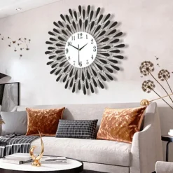 Large Wall Clock Metal Decorative Silent Non-Ticking Big Clocks Modern Home Decorations for Living Room Bedroom Dining Room Office