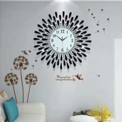 Large Wall Clock Metal Decorative Silent Non-Ticking Big Clocks Modern Home Decorations for Living Room Bedroom Dining Room Office