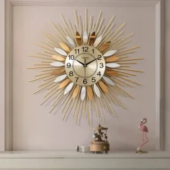 Large Wall Clock Metal Decorative 58cm Tarburst Wall Clock, Modern Silent Wall Clock, Mid-Century Instruments Satellite Metal Wall Clock, Large Starburst Decoration for Home, Kitchen