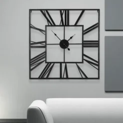 Large Wall Clock Roman Numeral Wall Clock Outdoor Garden Wall Clock Metal Square Skeleton Clock for Living Room Cafe Hotel Office Home Decor 58 cm