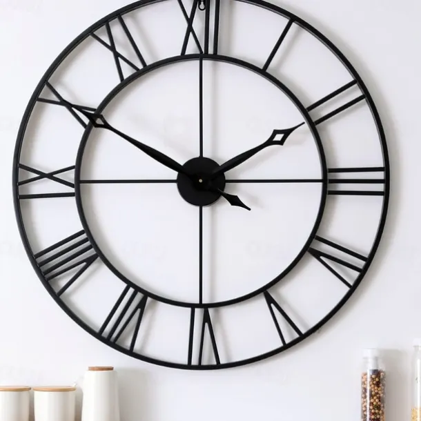 Large Wall Clocks for Home Decor Silent Non Ticking Decorative Metal Wall Clock Round Rustic Clock Battery Operated with Roman Numerals Clock for Living Room Kitchen Bedroom Office 40 50 60 70 cm