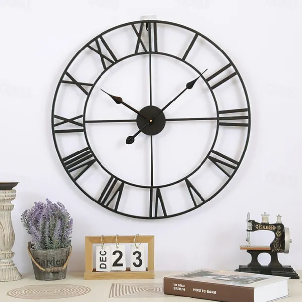 Large Wall Clocks for Home Decor Silent Non Ticking Decorative Metal Wall Clock Round Rustic Clock Battery Operated with Roman Numerals Clock for Living Room Kitchen Bedroom Office 40 50 60 70 cm