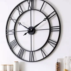 Large Wall Clocks for Home Decor Silent Non Ticking Decorative Metal Wall Clock Round Rustic Clock Battery Operated with Roman Numerals Clock for Living Room Kitchen Bedroom Office 40 50 60 70 cm