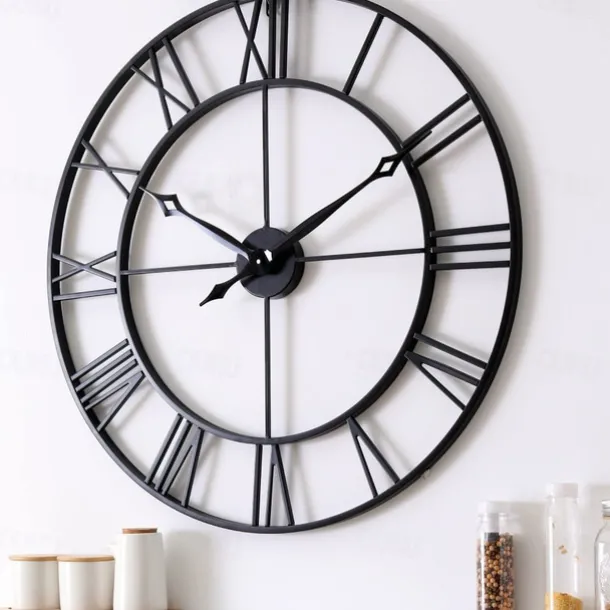 Large Wall Clocks for Home Decor Silent Non Ticking Decorative Metal Wall Clock Round Rustic Clock Battery Operated with Roman Numerals Clock for Living Room Kitchen Bedroom Office 40 50 60 70 cm