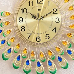 Large Wall Clocks for Living Room Decor Gold Decoration Wall Clock Silent Battery Operated Non Ticking for Bedroom Kitchen 15 Inch Retro Peacock Crystal Wall Watch Quartz for Home Office Indoor