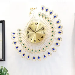 Large Wall Clocks for Living Room Decor Gold Decoration Wall Clock Silent Battery Operated Non Ticking for Bedroom Kitchen 15 Inch Retro Peacock Crystal Wall Watch Quartz for Home Office Indoor