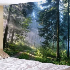 Large Wall Tapestry Art Decor Blanket Curtain Hanging Home Bedroom Living Room Decoration Misty Forest Tapestry Wall Hanging Nature Landscape Tapestry
