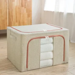Large Window Quilt Storage Box, Clothes Storage Box, Cotton Linen Finishing Box, Folding Steel Frame Storage Box, Thickened Closet Storage Box