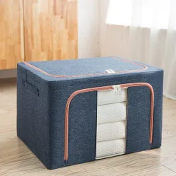 Large Window Quilt Storage Box, Clothes Storage Box, Cotton Linen Finishing Box, Folding Steel Frame Storage Box, Thickened Closet Storage Box