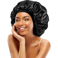 Large Women Silk Satin-Bonnet Extra Soft Elastic Band Sleeping Caps for Curly Dreadlock Braid Hair