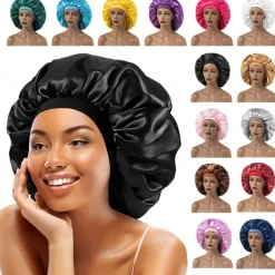 Large Women Silk Satin-Bonnet Extra Soft Elastic Band Sleeping Caps for Curly Dreadlock Braid Hair