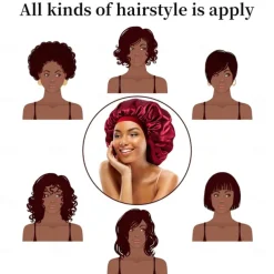 Large Women Silk Satin-Bonnet Extra Soft Elastic Band Sleeping Caps for Curly Dreadlock Braid Hair