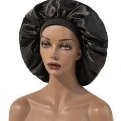 Large Women Silk Satin-Bonnet Extra Soft Elastic Band Sleeping Caps for Curly Dreadlock Braid Hair