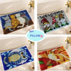 Latch Hook Kit DIY Bathroom Rug Craft Kit Crochet Yarn Pillow Kit for Beginners Handcraft Printed Mats Embroidery Set for Adults Mother's Day Gifts