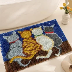 Latch Hook Kit DIY Bathroom Rug Craft Kit Crochet Yarn Pillow Kit for Beginners Handcraft Printed Mats Embroidery Set for Adults Mother's Day Gifts