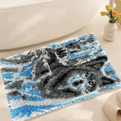 Latch Hook Kit DIY Bathroom Rug Craft Kit Crochet Yarn Pillow Kit for Beginners Handcraft Printed Mats Embroidery Set for Adults Mother's Day Gifts